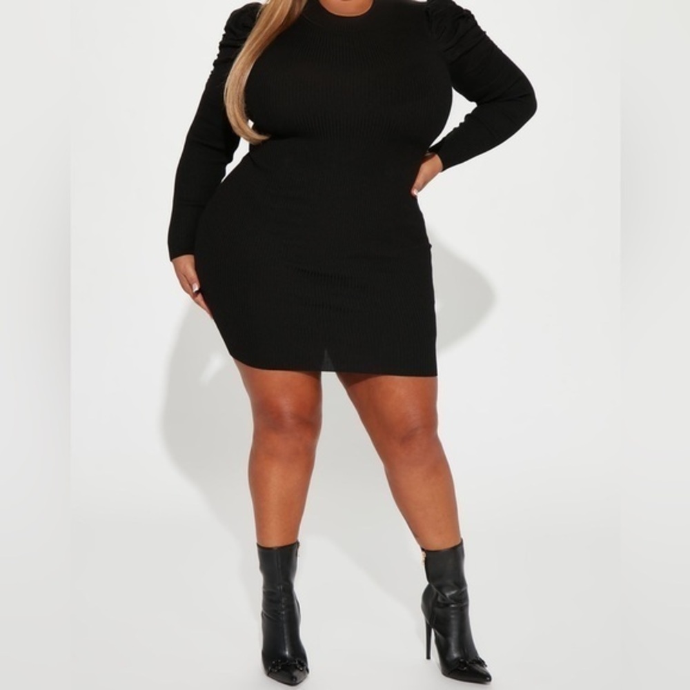 Black long sleeve dress with puffy shoulders, Love Always by FCT - Size 3X